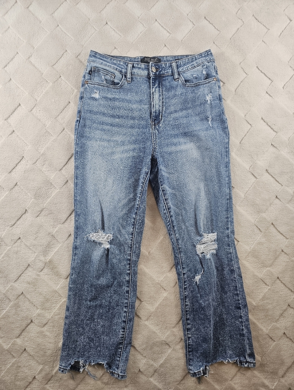 Judy Blue Cropped Bootcut Jeans Womens 30 Distressed Raw Hem Acid Wash Stretch